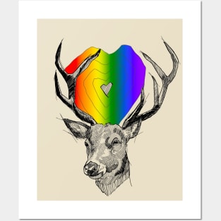 Stag deer with pride heart. Feel the rainbow Posters and Art